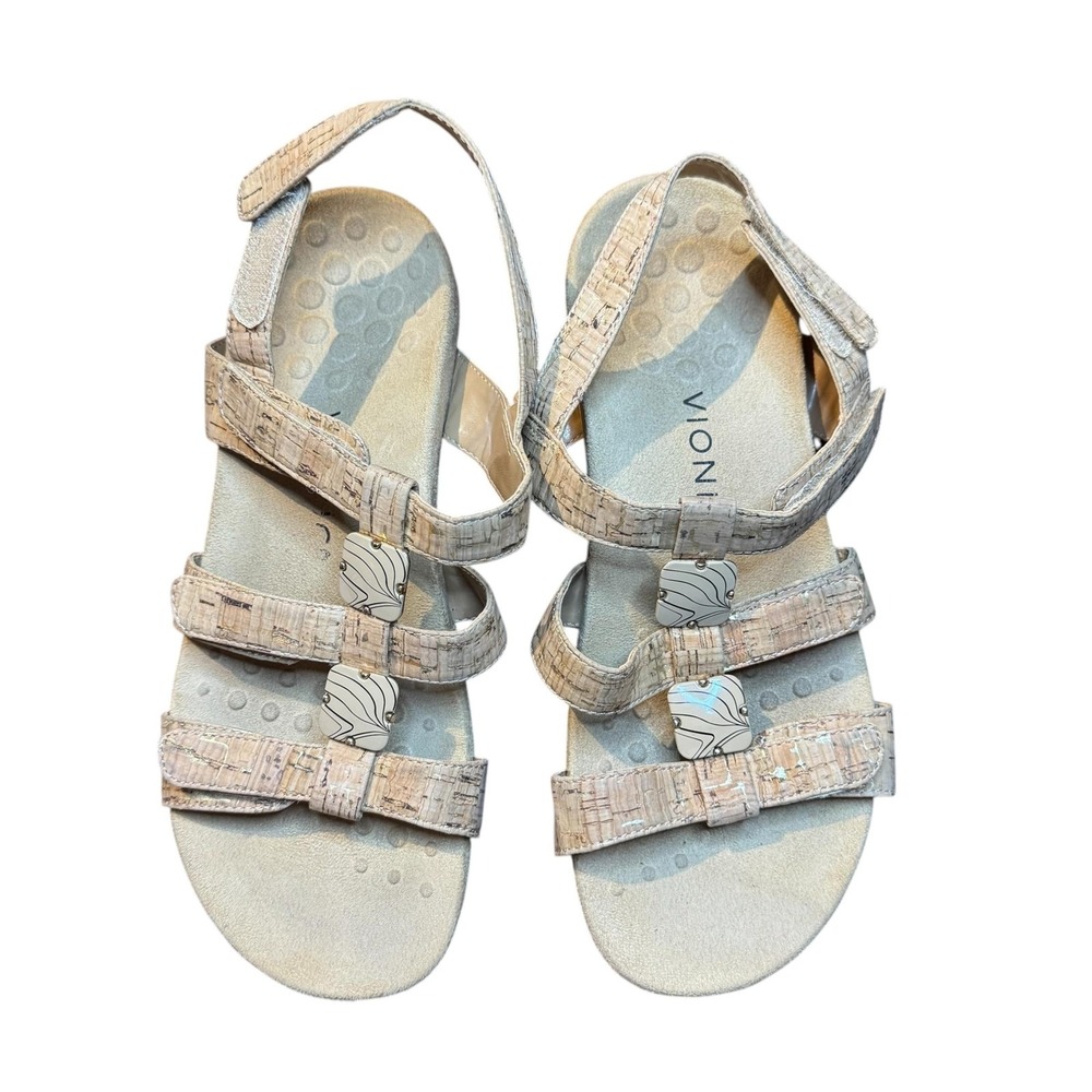 Vionic Amber Shoes Womens Size 8 Beige Cork Strappy Sandals Comfort Walking